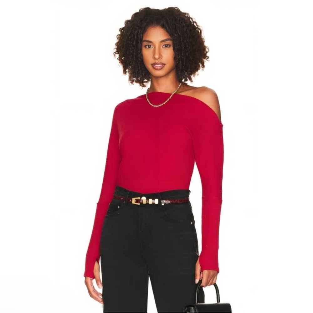 Free People We The Free Fuji Thermal Fiery Red Off The Shoulder Top size Large